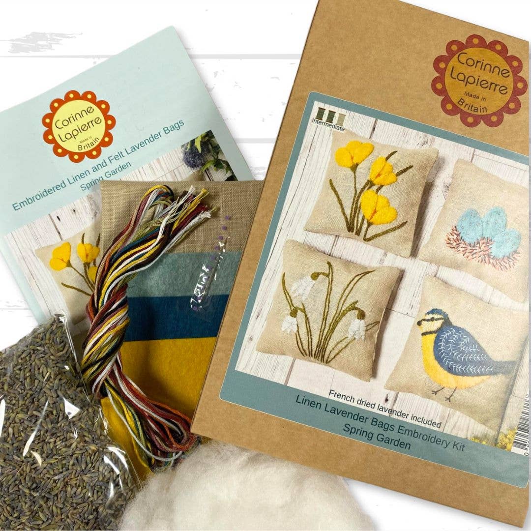 Linen Lavender Bags Embroidery Kit - Spring Garden: English