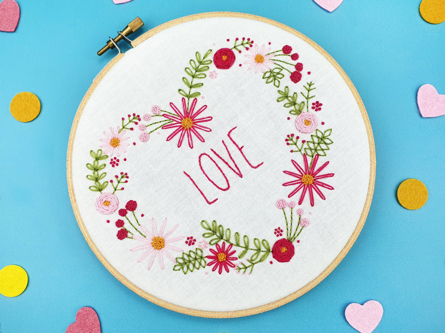 Floral Love Heart Handmade Embroidery Pattern Fabric Pack