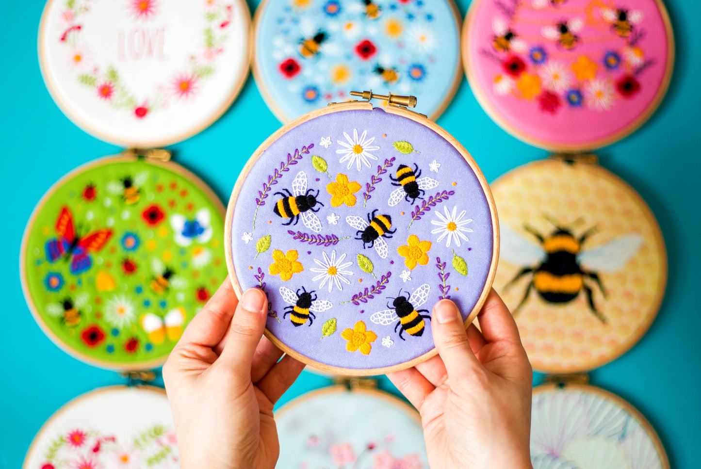 Bees and Lavender Handmade Embroidery Kit Hoop Art
