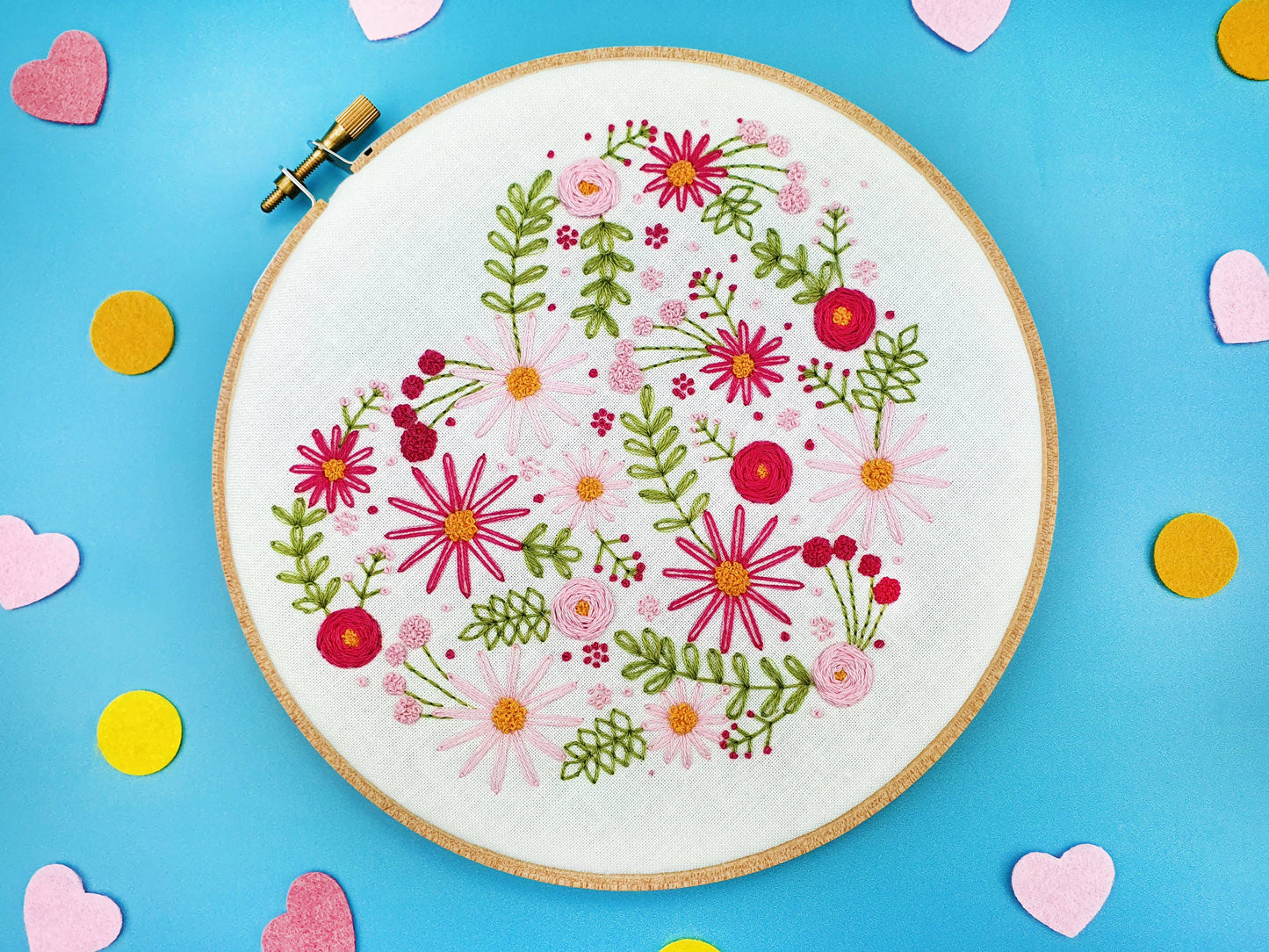 Floral Heart Handmade Embroidery Kit Hoop Art