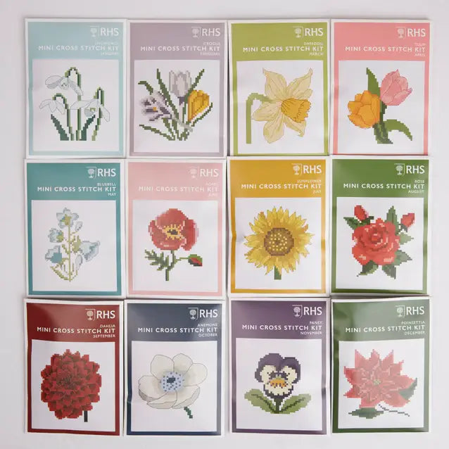 RHS Mini Cross Stitch Kits, 12 Months Of Cross Stitch