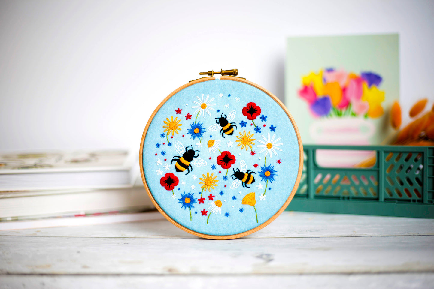 Bees and Wildflowers Handmade Embroidery Kit Hoop Art