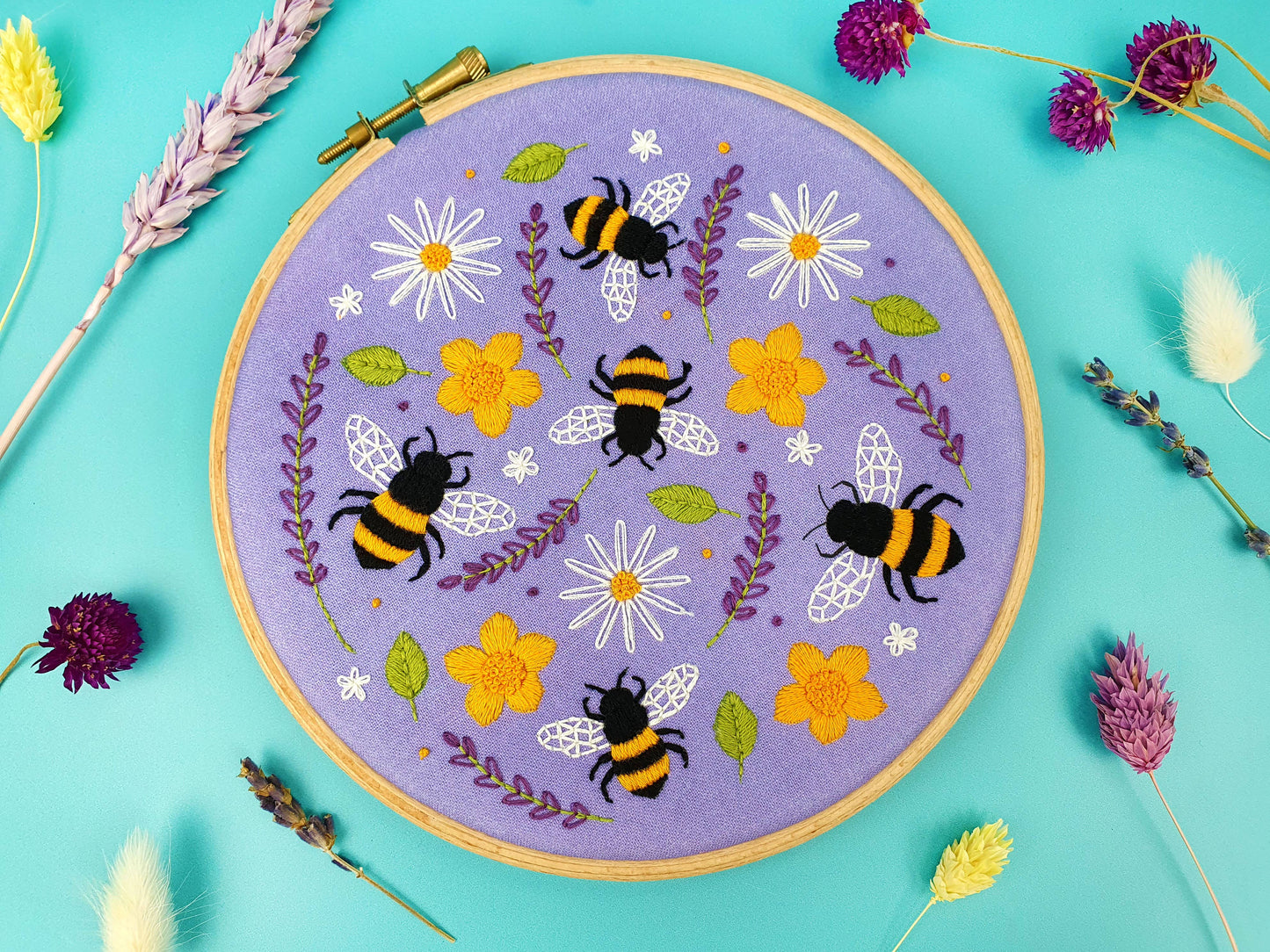 Bees and Lavender Handmade Embroidery Pattern Fabric Pack