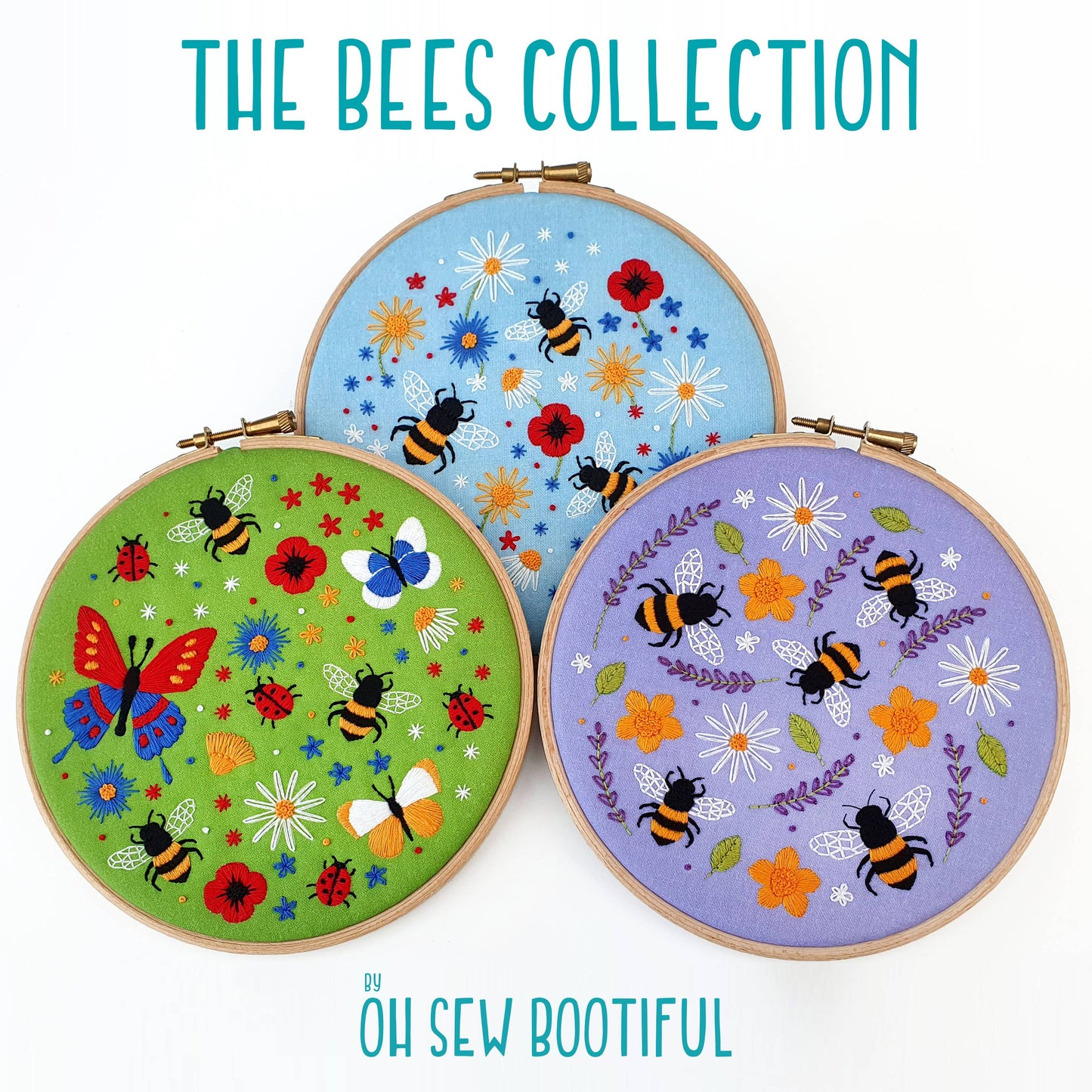Bees and Lavender Handmade Embroidery Pattern Fabric Pack