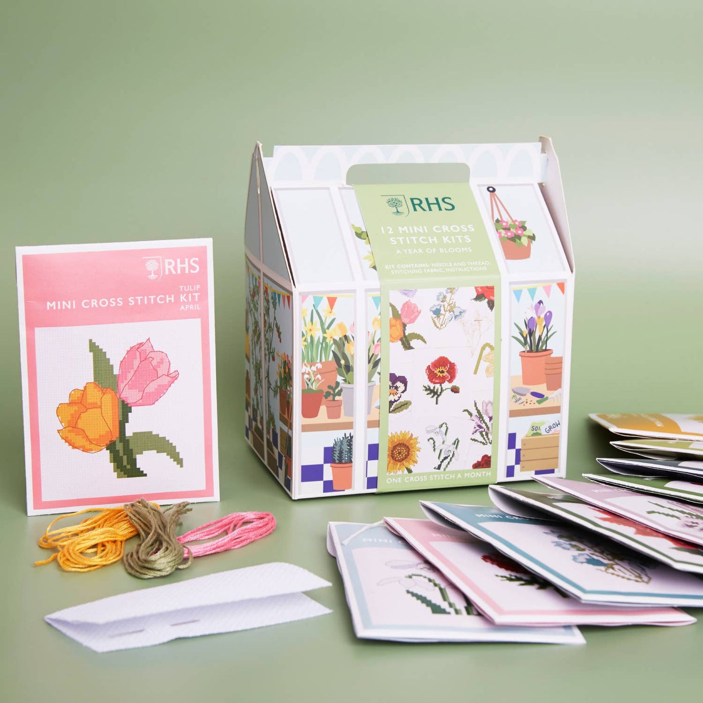 RHS Mini Cross Stitch Kits, 12 Months Of Cross Stitch