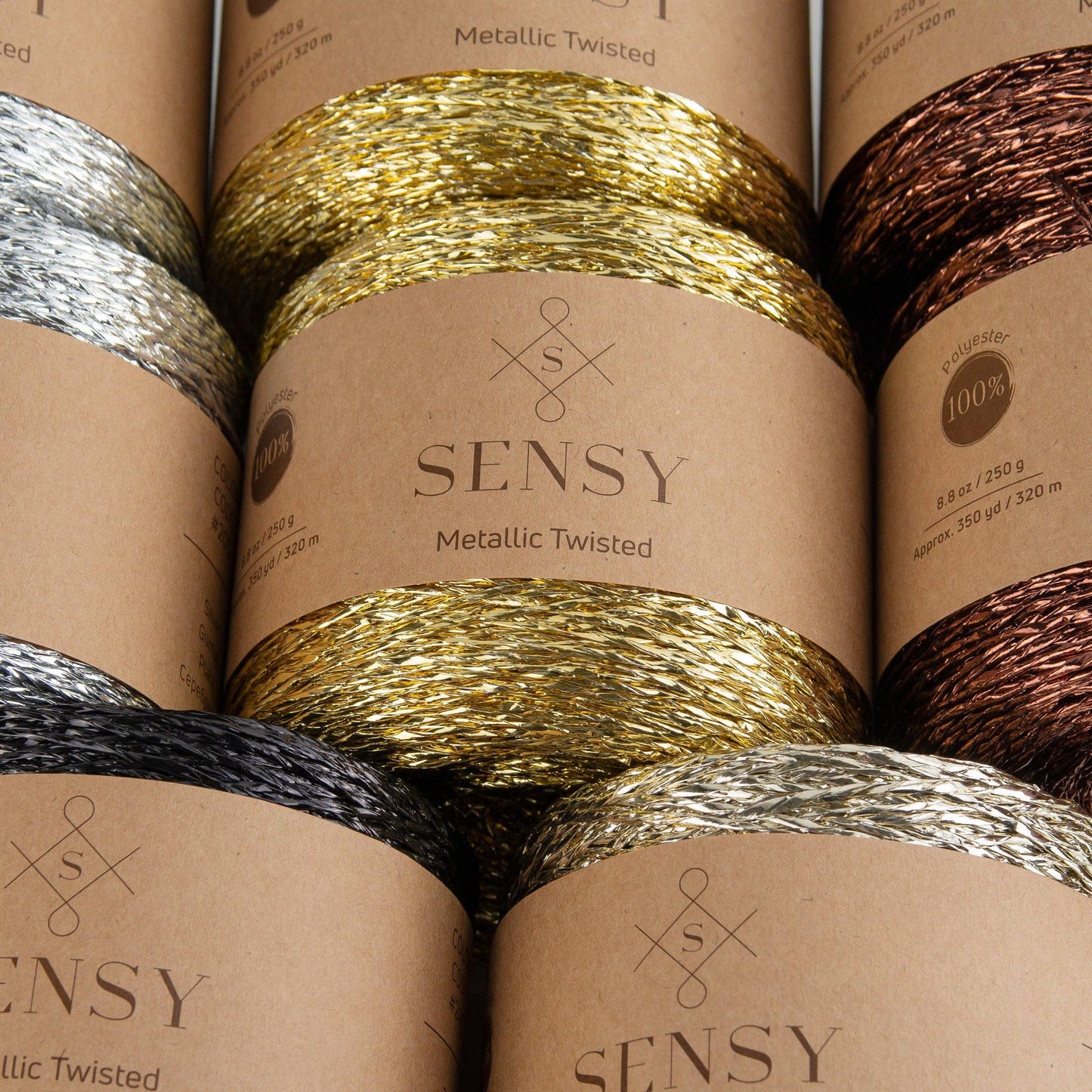 Sensy Premium 350 yards %100 Polyester Metallic Twisted Yarn: Gold