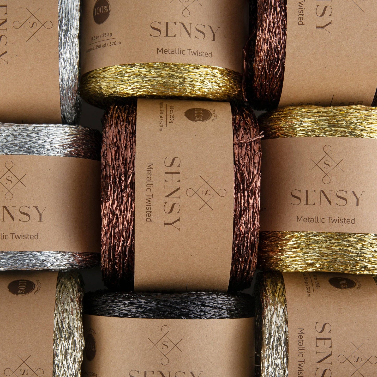 Sensy Premium 350 yards %100 Polyester Metallic Twisted Yarn: Gold