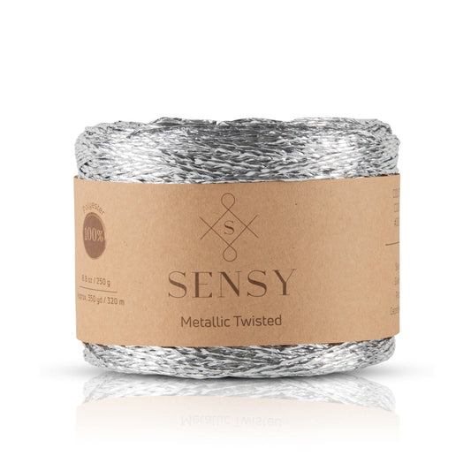 Sensy Premium 350 yards %100 Polyester Metallic Twisted Yarn: Silver