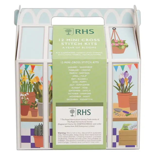RHS Mini Cross Stitch Kits, 12 Months Of Cross Stitch