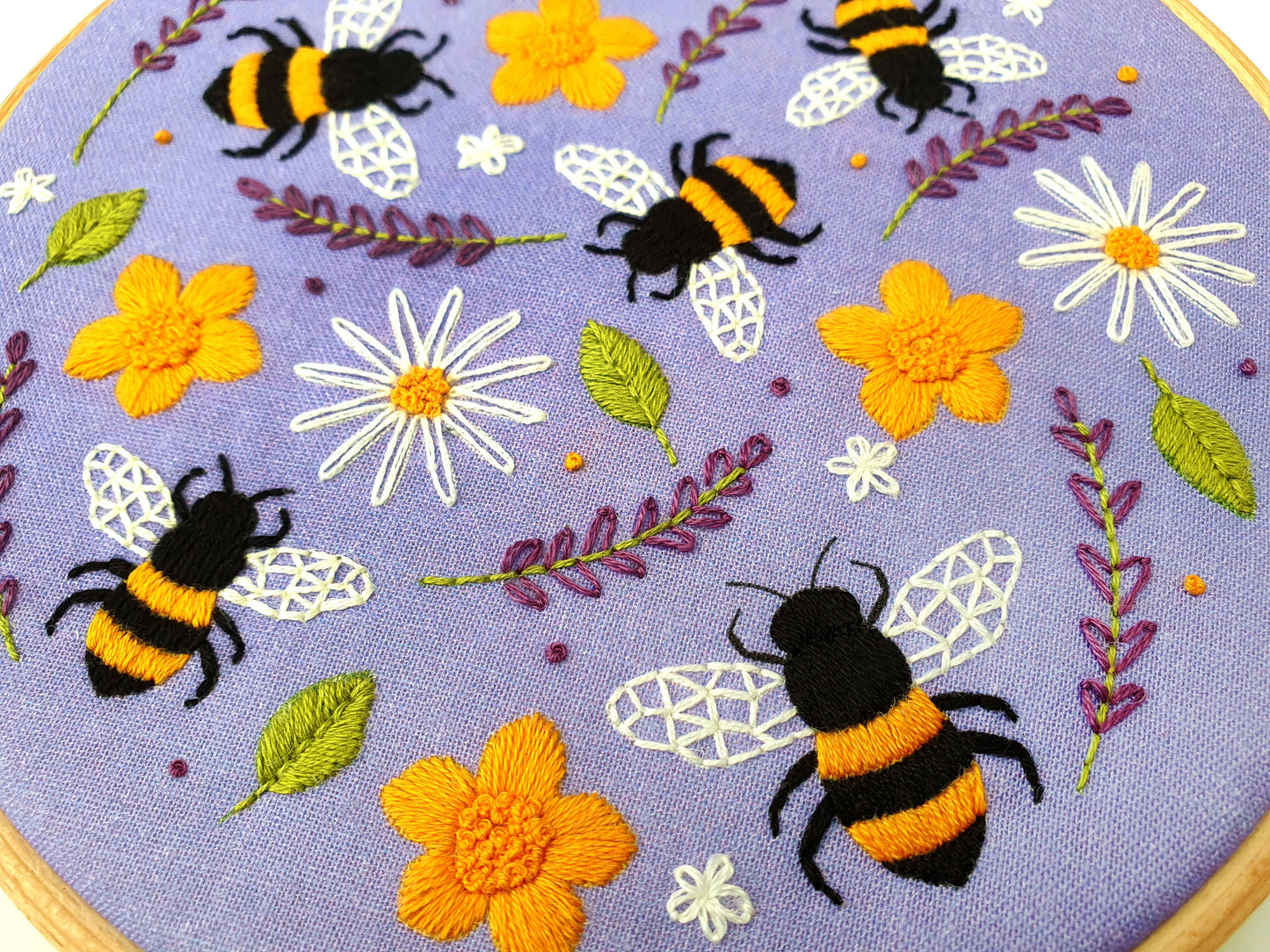 Bees and Lavender Handmade Embroidery Kit Hoop Art