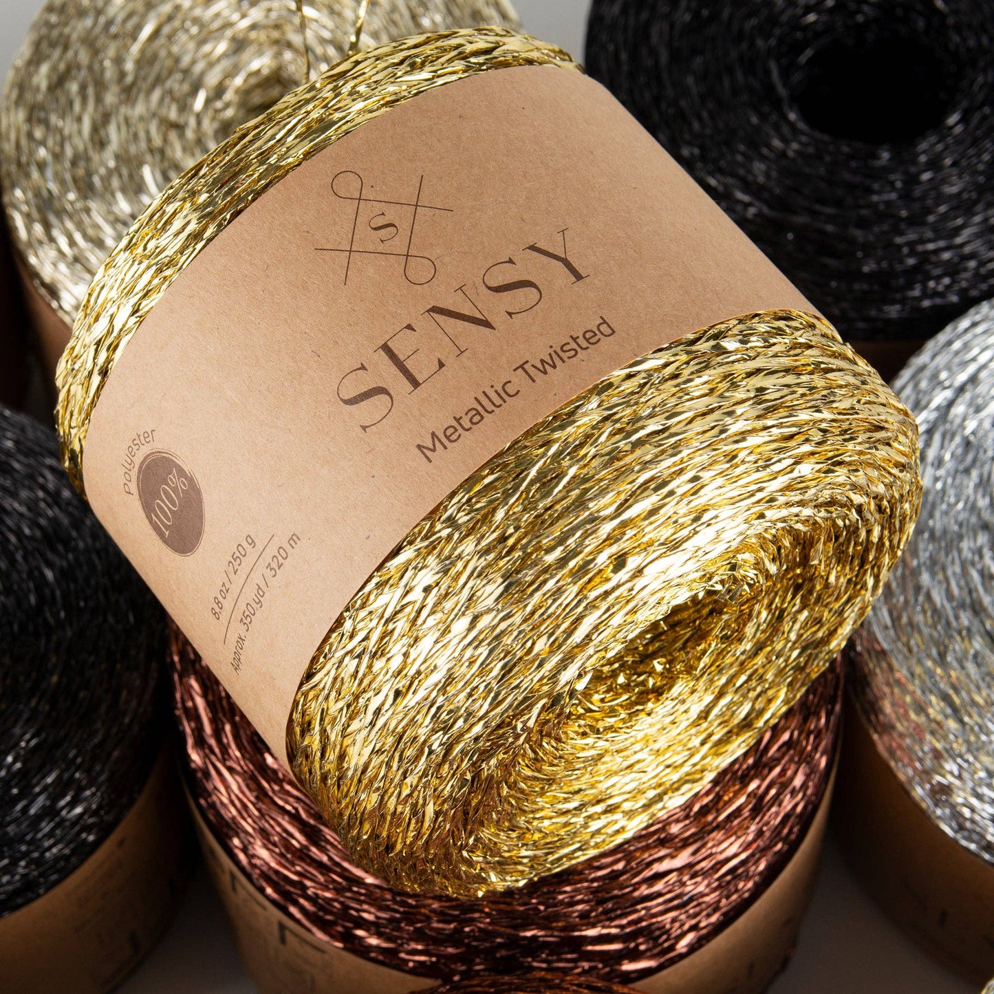 Sensy Premium 350 yards %100 Polyester Metallic Twisted Yarn: Gold